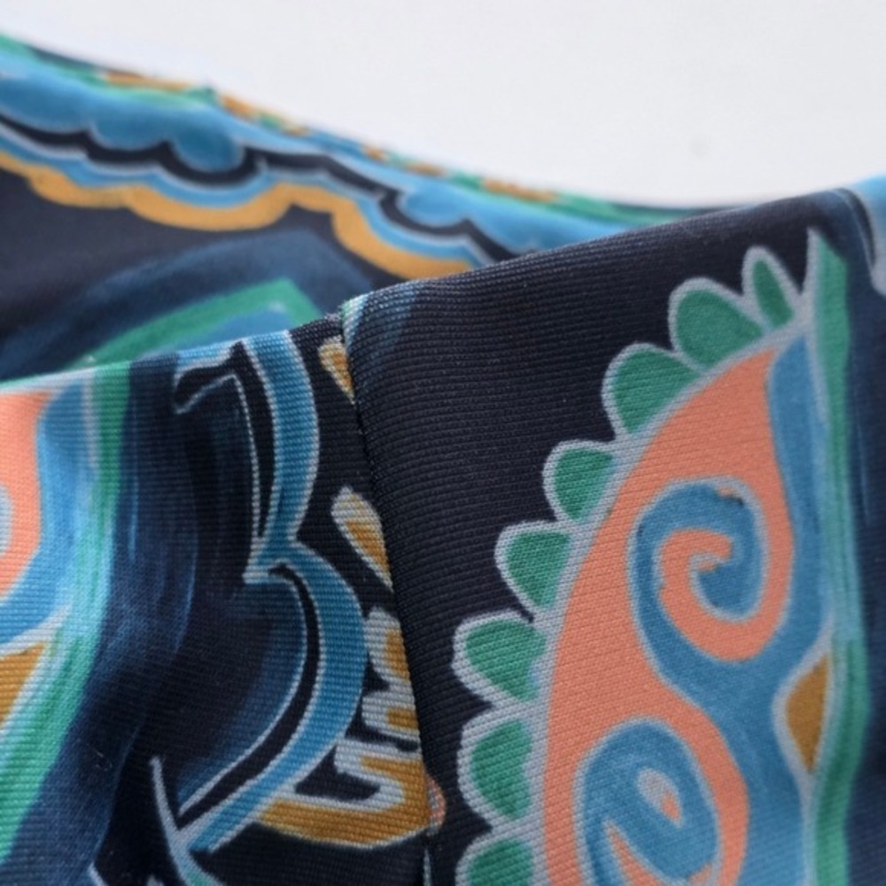 ECI New York Pencil Skirt Small S Blue Paisley Print Skirt Slit Back - Picture 4 of 7